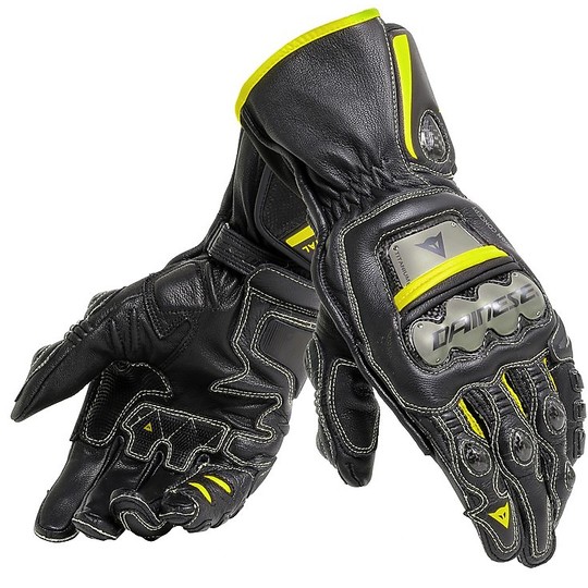 Motorrad-Handschuhe aus Leder Racing Dainese Full Metal 6 Schwarz gelb fluoreszierend