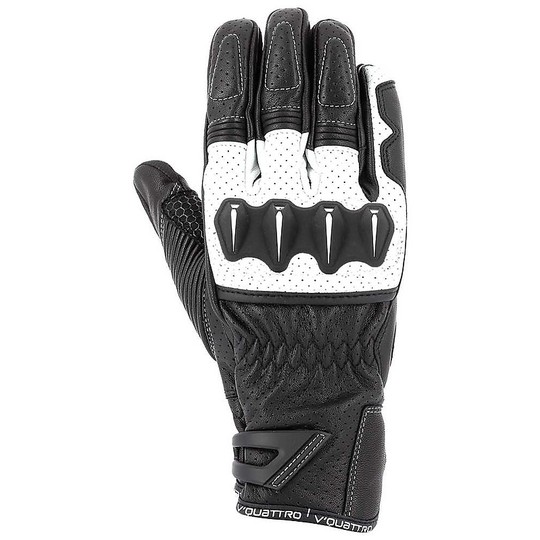 Motorrad-Handschuhe aus Leder Racing Vquattro RC 18 Schwarz Weiß