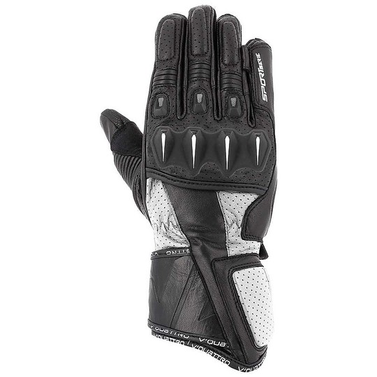 Motorrad-Handschuhe aus Leder Racing Vquattro RL 18 Weiß Schwarz