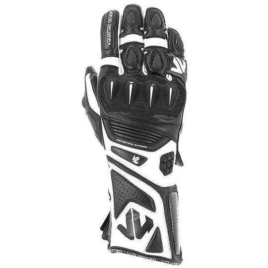 Motorrad-Handschuhe aus Leder Racing Vquattro RR 18 White