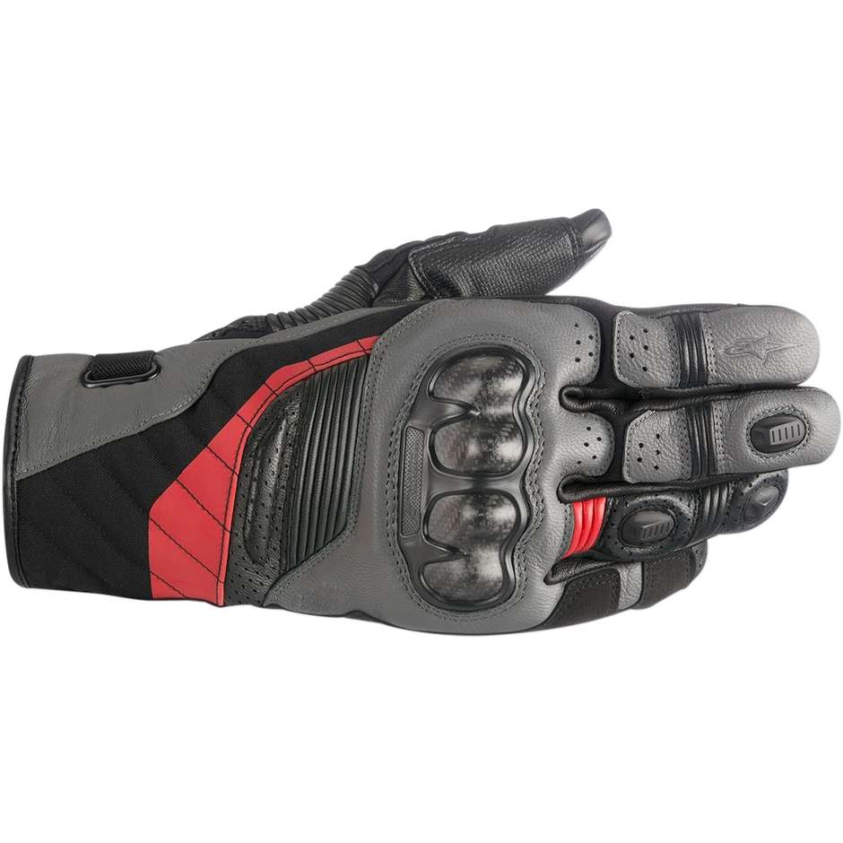 Motorrad-Handschuhe aus Leder und Textil Alpine CE Belize Drystar Schwarz Anthrazit Rot