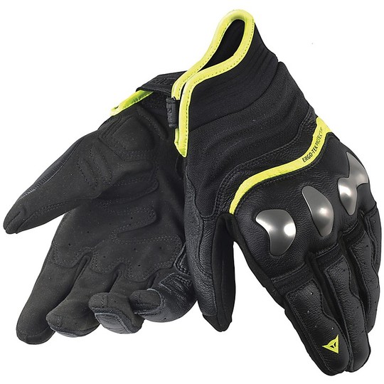 Motorrad-Handschuhe aus Leder und Textil Dainese X-Run-Schwarz-Gelb Fluo