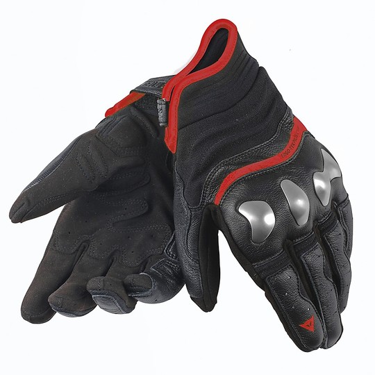 Motorrad-Handschuhe aus Leder und Textil Dainese X-Run Schwarz Rot