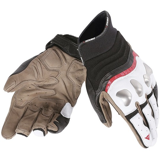 Motorrad-Handschuhe aus Leder und Textil Dainese X-Run Weiß Schwarz Rot