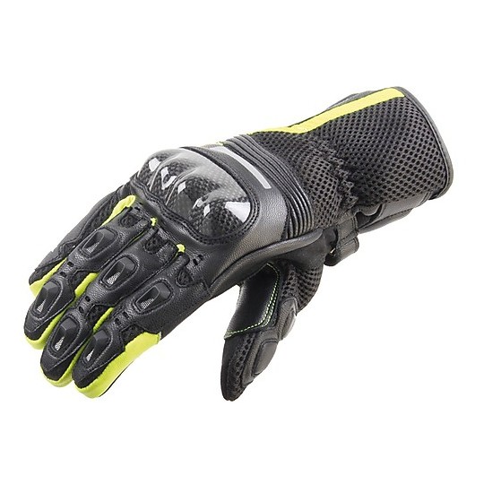 Motorrad-Handschuhe aus Leder und Textil OJ RISER Schwarz gelb fluoreszierend