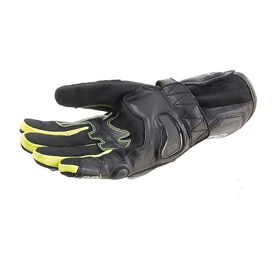Motorrad-Handschuhe aus Leder und Textil OJ RISER Schwarz gelb fluoreszierend