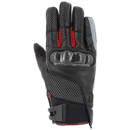 Motorrad-Handschuhe aus Leder und Textil Vquattro SP Sport 18 Schwarz Rot