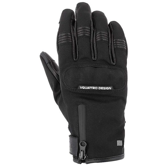 Motorrad-Handschuhe aus Leder und Textil Vquattro Stadt-Pendler-18 Black