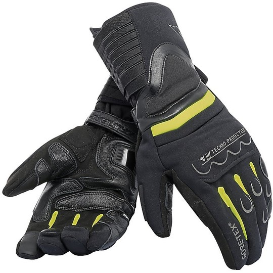 Motorrad-Handschuhe Gore-Tex Leder Dainese SCOUT 2 GTX Unisex schwarz gelb fluoreszierend