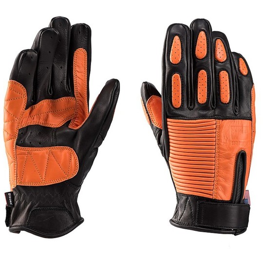Motorrad-Handschuhe Leder Blauer Banner Schwarz Orange