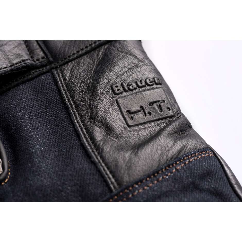 Motorrad-Handschuhe Leder Blauer Combo Black Denim