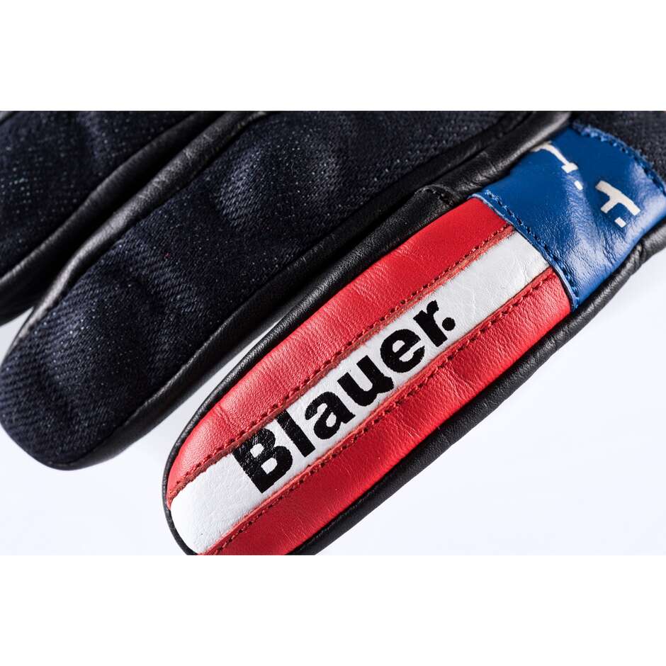 Motorrad-Handschuhe Leder Blauer Combo Carbon-Denim USA