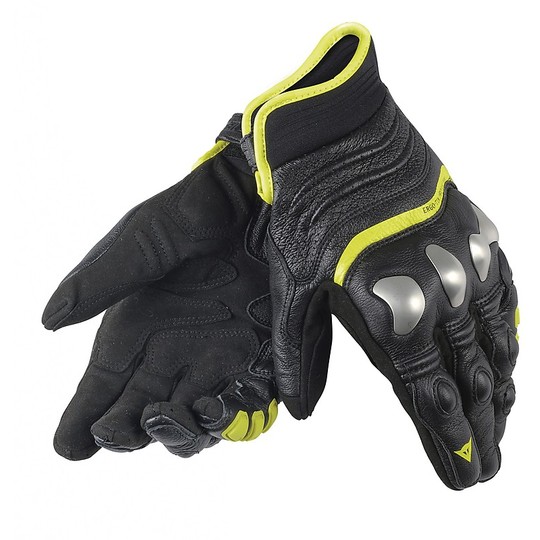 Motorrad-Handschuhe Leder Dainese X-Strike schwarz gelb fluoreszierend