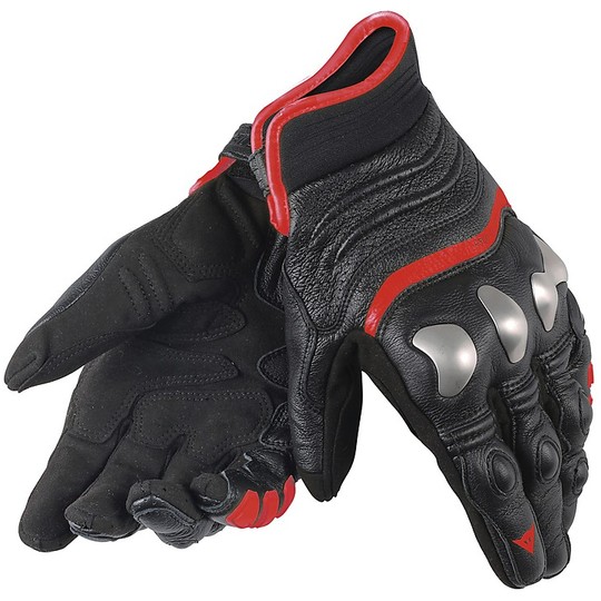 Motorrad-Handschuhe Leder Dainese X-Strike Schwarz Rot Fluo