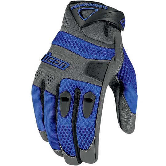 Motorrad-Handschuhe Leder und Stoff Perforierte Icon Hymne Blue