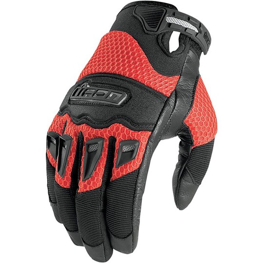 Motorrad-Handschuhe Leder und Stoff Perforierte Icon Twenty-Niner Red