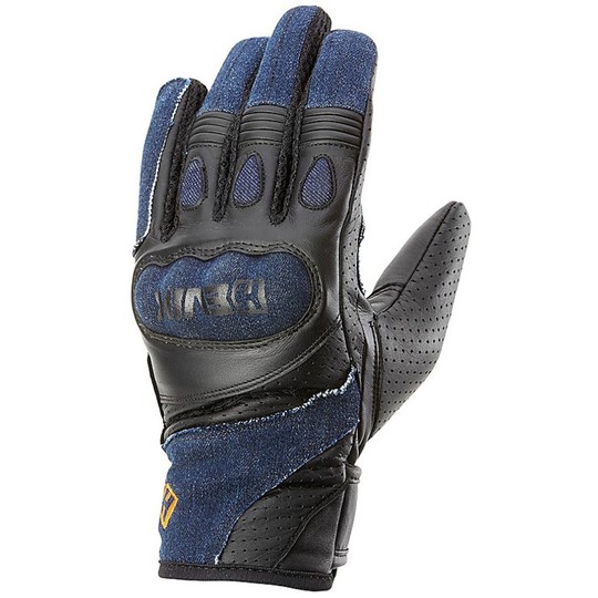 Motorrad-Handschuhe Sommer Gewebe Jeans und Leder Hevik Dakota Schwarz-Blau