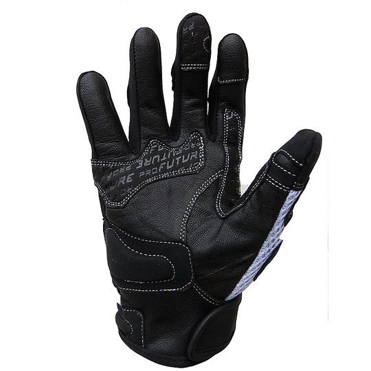 Motorrad-Handschuhe Sommer ProZukunft Stoffprotektoren schwarz mit weißem