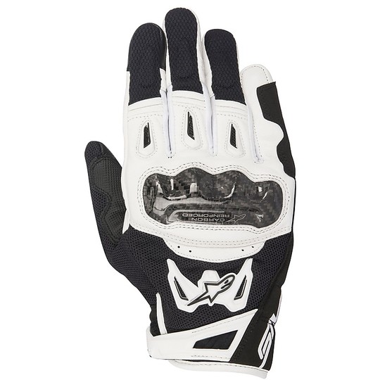 Motorrad-Handschuhe Stoff Perforierte Alpine SMX-2 Air Carbon v2 Schwarz Weiß