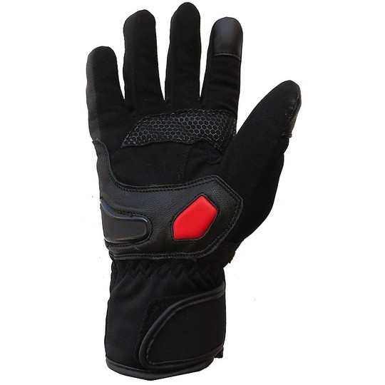Motorrad-Handschuhe Winter ProZukunft Touch-WP Schwarz Rot Wasserdicht