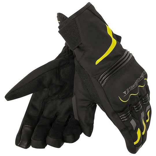 Motorrad-Handschuhe Winter-Tempest Dainese D-Dry Short Schwarz gelb fluoreszierend