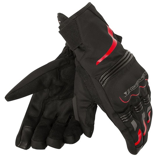 Motorrad-Handschuhe Winter-Tempest Dainese D-Dry Short Schwarz Rot