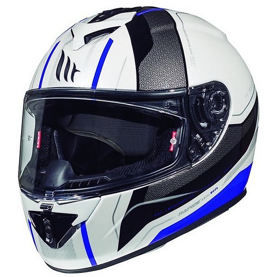 Motorrad Helm Integral MT Helme Rapide Duel D5 Weiß Blau