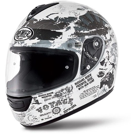 Motorrad Helm Integral Premier  Modell Monza Fiber Coloring TR8 Welt Weiß Grau Micrometrico