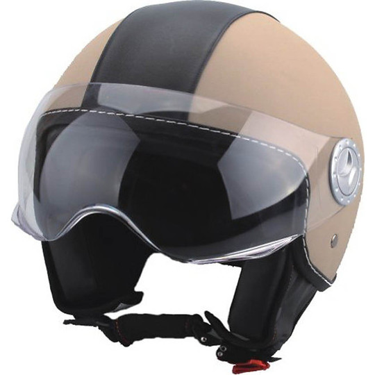 Motorrad Helm Jet Bhr 702 Beschichtete Haut mit Visor Beige
