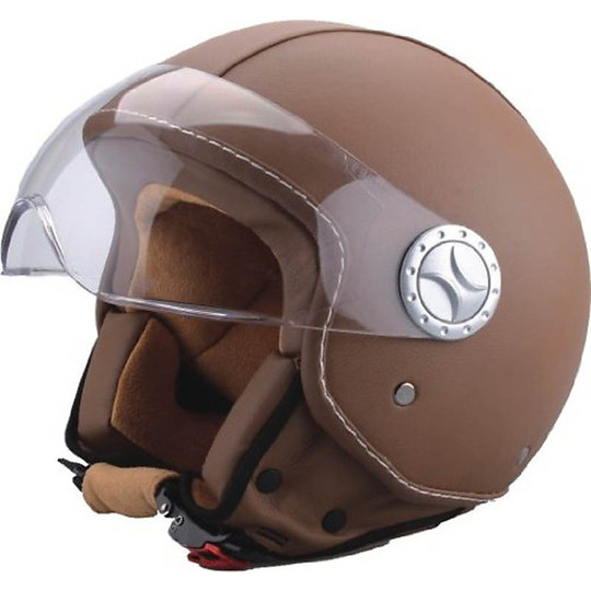 Motorrad Helm Jet Bhr 702 Beschichtete Haut mit Visor Dark Brown