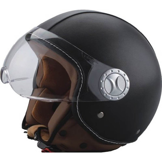 Motorrad Helm Jet Bhr 702 beschichtetes Leder schwarz mit Schlafauge