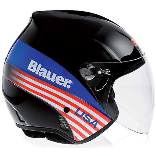 Motorrad-Helm Jet Blauer Boston Faser lange Verwendung mit Visor Schwarz