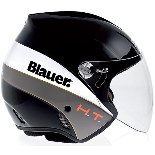 Motorrad-Helm Jet Blauer Boston Fiber Mit Langen Schwarzen Visier