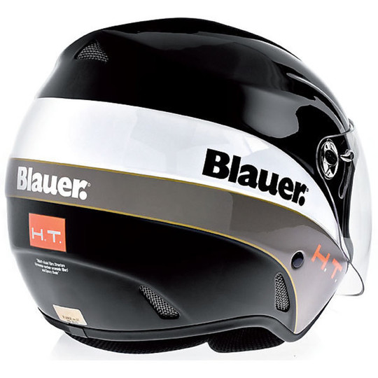 Motorrad-Helm Jet Blauer Boston Fiber Mit Langen Schwarzen Visier