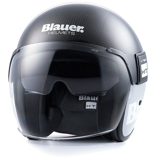 Motorrad-Helm Jet Blauer POD mit Maske Kohlenstoff