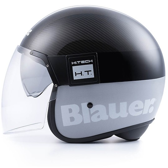 Motorrad-Helm Jet Blauer POD mit Maske Kohlenstoff