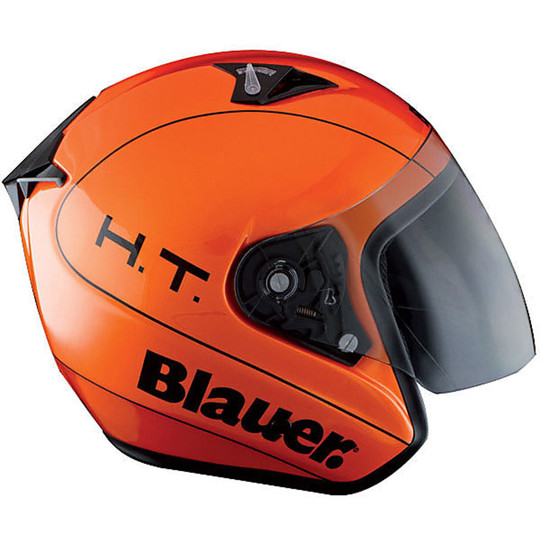 Motorrad-Helm Jet Blauer Trooper Fiber Mit Orange Visier