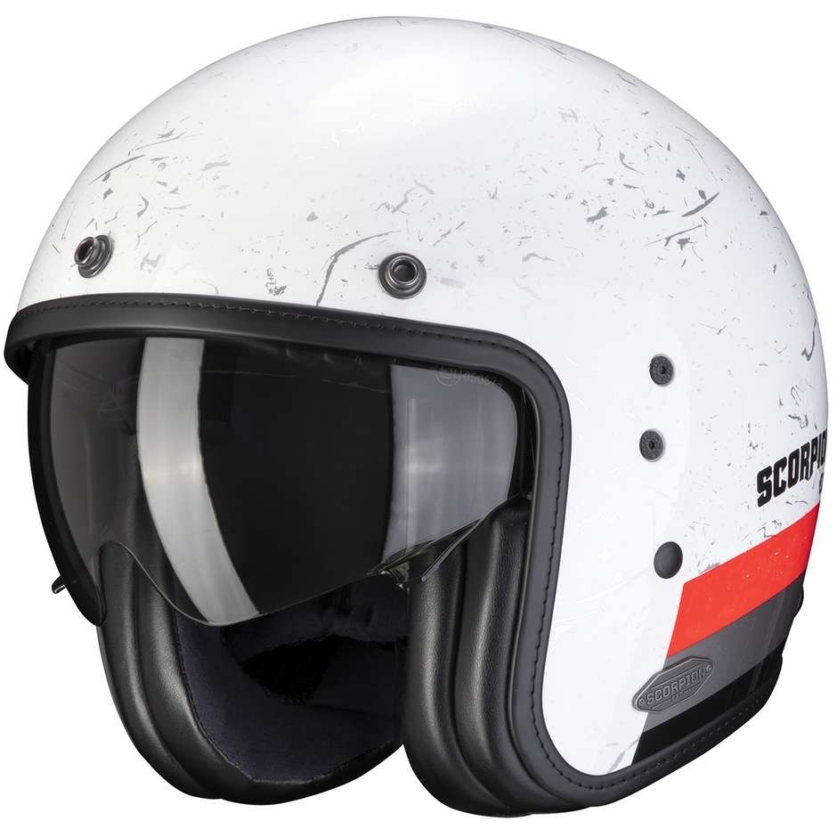 Motorrad Helm Jet Custom Scorpion BELFAST SHIFT Weiß Rot Fluo