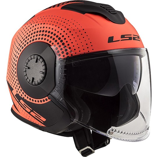 Motorrad Helm Jet Doppel Visier Ls2 OF570 VERSO Spin Orange Fluo Matt