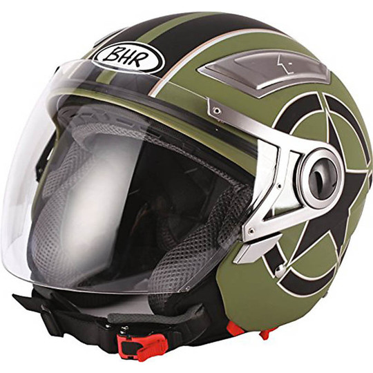 Motorrad Helm Jet Doppel Visor BHR 709 Double Star Grün