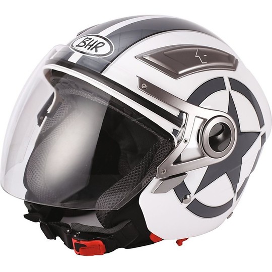 Motorrad Helm Jet Doppel Visor BHR 709 Double Star Weiß