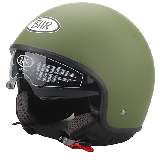 Motorrad Helm Jet Jahrgang mit Visor Inner Bhr 708 Grüne Matte