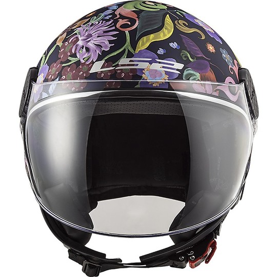 Motorrad Helm Jet LS2 OF558 SPHERE LUX Blüte Schwarz Pink + Dark Visor