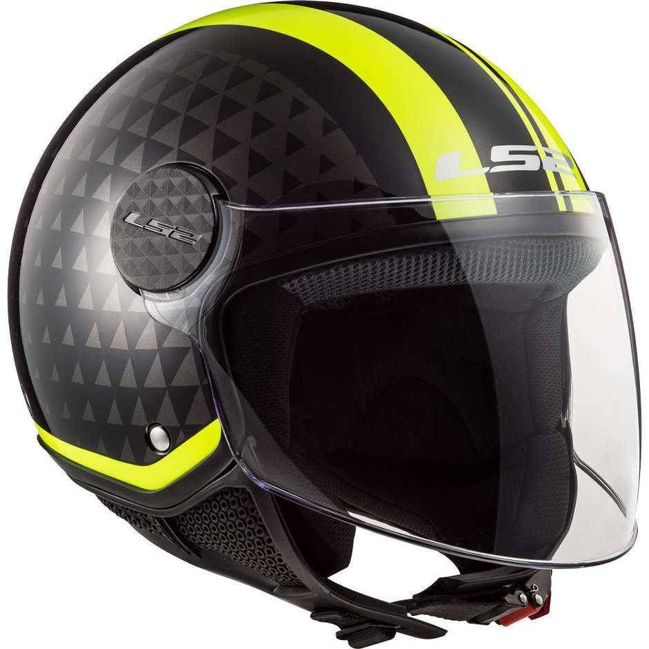 Motorrad Helm Jet LS2 OF558 SPHERE LUX Crush Schwarz Gelb Fluo + Dark Visor