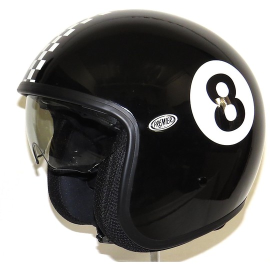 Motorrad-Helm Jet Premier Vintage-Faser mit integriertem Visier Acht Schwarz