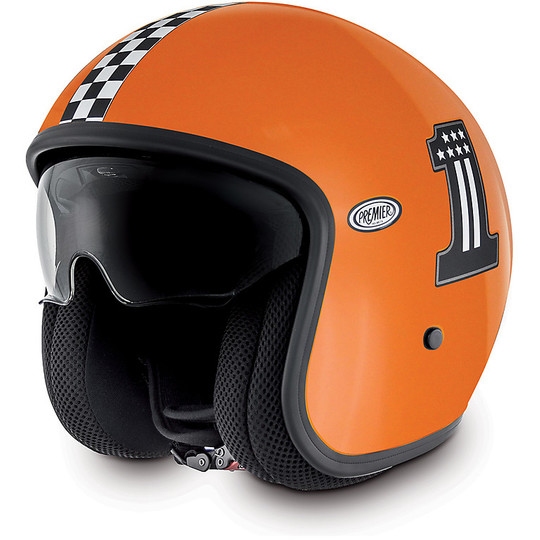 Motorrad-Helm Jet Premier Vintage-Faser mit integriertem Visier Ck One orange
