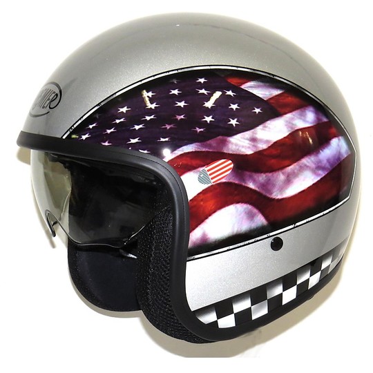 Motorrad-Helm Jet Premier Vintage-Faser mit integriertem Visier Confederate silber poliert