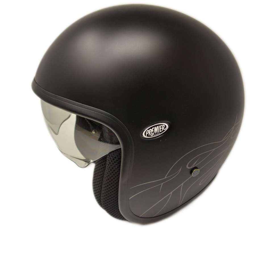 Motorrad-Helm Jet Premier Vintage-Faser mit integriertem Visier FL9 Black