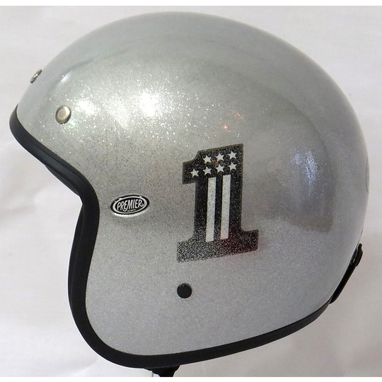 Motorrad-Helm Jet Premier Vintage-Faser mit integriertem Visier Gliter One Silver