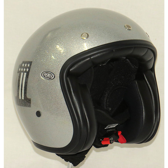 Motorrad-Helm Jet Premier Vintage-Faser mit integriertem Visier Gliter One Silver